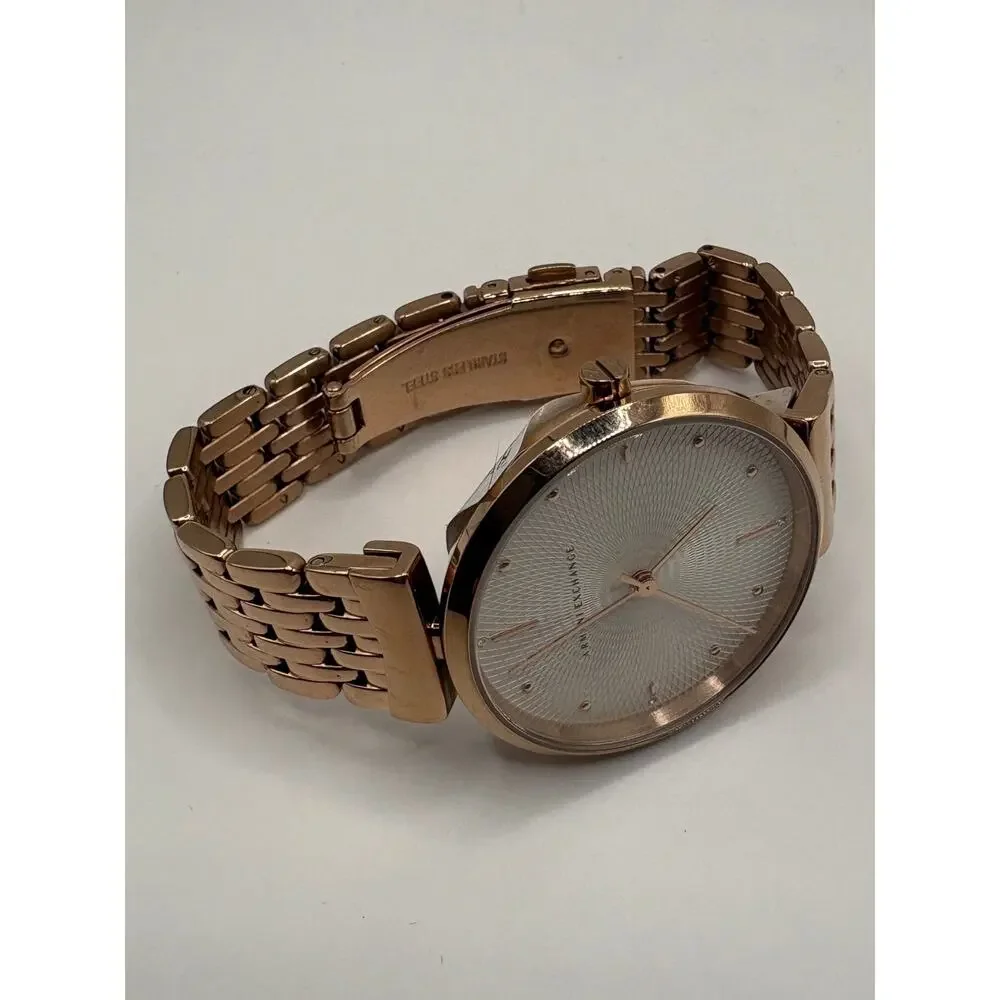 Armani Exchange Women Rose Gold Guilloche Dial Bracelet Watch Stainless Gold